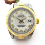 Rolex; a stainless steel and gold datejust automatic ladies wristwatch, ref 69000, cal 2135,