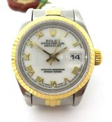 Rolex; a stainless steel and gold datejust automatic ladies wristwatch, ref 69000, cal 2135,