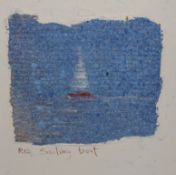 RICHARD PEARCE (of the Scillies) mixed media 'Red Sailing Boat' signed, 59cm x 59cm.