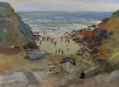 FRED YATES (1922-2008) early oil on canvas 'Sennen Cove' signed and titled in pencil on back of