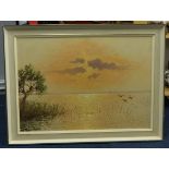 C.D.BREUIN oil on canvas 'Evening Swans Alighting', signed , 50cm x 70cm
