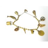 A 9ct gold charm bracelet set with various charms, weight 16.9 grams.