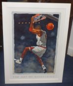 GLENN GREEN framed print ' Reverse Jam, Art of Basketball', 54cm x 36cm.