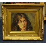 ROBERT LENKIEWICZ (1941-2002) oil on canvas 'Monica' circa 1970, in a distressed gilt frame, 26cm