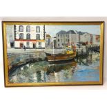 WHITNEY? 'Sutton Harbour, Three Crowns, Plymouth' large oil on board, signed, 76cm x 123cm.