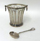 A Willian IV silver sugar basket, London 1830, of wire form with a gadrooned border, two ring