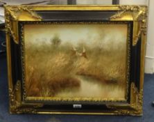 A 20th century signed oil on canvas, 'Pheasants' in an ornate gilt frame, 29 x 39cm.