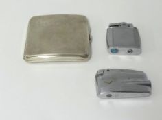 A silver cigarette case and two lighters.