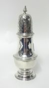 A silver sugar castor, London 1937, of baluster form with a pierced pull-off cover, height 19cm,