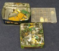 Various Meccano parts (3 tins) to include strips, curved strips, cogs etc (2)