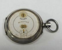 A Swiss silver jump hour keyless wound open face digital pocket watch, the white enamel dial with
