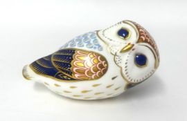 Royal Crown Derby paperweight Owl with silver stamp, Royal Crown Derby paperweight Chicken with gold