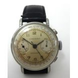 Ulysse Nardin; a stainless steel gentlemans chronograph, case 245583, circa 1950/60, the gilt dial