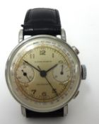 Ulysse Nardin; a stainless steel gentlemans chronograph, case 245583, circa 1950/60, the gilt dial