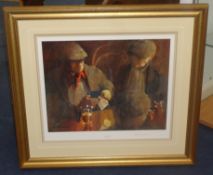 LAWRIE WILLIAMSON framed print 'The Card Game', limited edition no 65/750, signed, 40cm x 50cm.