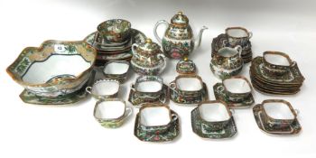 20th century porcelain tea service in the Cantonese style, marked to base 'Made in China' (