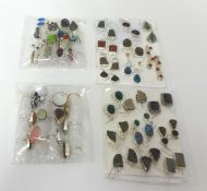 26 various silver mounted rings and 18 pairs of silver mounted ear rings, set with hardstones,