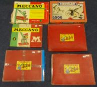 Three sets Meccano buildings, Sets No 6, No 4, and two sets of Meccano No 2 and No 3 also 1000