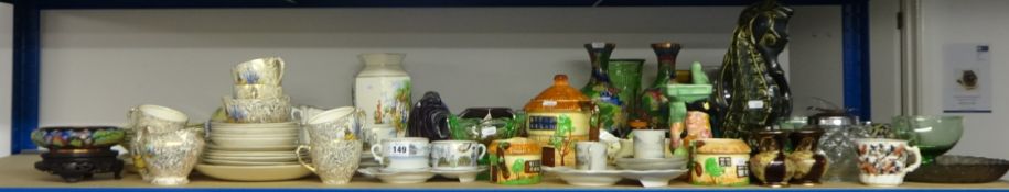 A quantity of china wares and ornaments including reproduction Cloisonne vases, 1930s Empire tea