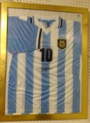 OF FOOTBALL INTEREST Argentina, a signed No 10 football shirt, by Diego Maradona 2003, framed,