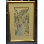 W. SANDS watercolour 'Clovelly, Cornwall', signed, 24cm x 14cm.