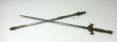 A Knights of Pythias Secret Society dress sword, with brass fittings.The Knights of Pythias is a