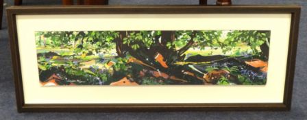 LOUISE MIZEN (b 1961) oil on board 'Woodland Landscape I',  Provenance; Christie's, Art for Life