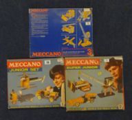 Meccano Junior Power Drive Set, Meccano 3 set, Meccano Junior set 1 and Meccano Super Junior set