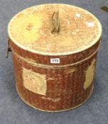 An old Tole ware tin hat box and a square wood chest