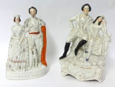 Two figures including 'Queen Victoria and Albert' and 'Byron and Maid of Athens', tallest 37cm