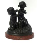 BLANCHARD a bronze group two cherubs upon a rock on marble base height 29cm.