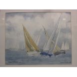 J M Lion - two watercolours of ships on choppy seas (43cm x 60.5cm and 43cm x 61cm), both signed