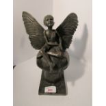 Ronald Moll limited edition bronzed figure of winged pixie on toadstool, height 25cm, signed and