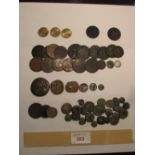 Six envelopes of coins including Georgian, early Roman and Egyptian, British Naval half penny