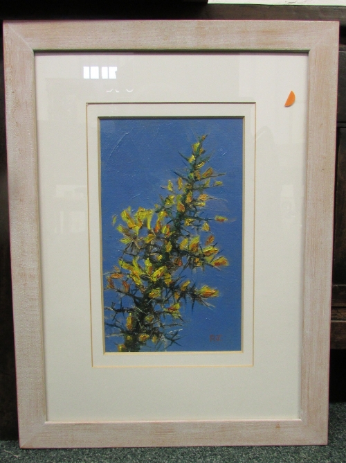 Robert Jones - two framed oils on paper - 'Gorse II', initialled RJ lower right (27.5cm x 16.5cm), - Image 2 of 3