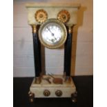 Junghans German cream marble mantle clock, the silvered dial (diameter 7cm) with Arabic chapter,