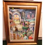 An early 21st century watercolour depicting a tableau of civilisation with figures pursuing art,