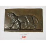 After Antoine Louis Barye (1796-1875) - a cast bronze relief plaque depicting a panther, impressed