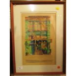 Watercolour of coffee shop, signed in pencil lower right M S Bishop 91, (38cm x 24cm) F&G