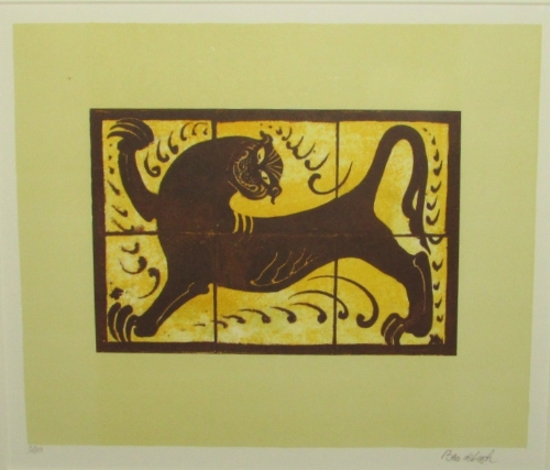 After Bernard Leach (1887-1979) - 'The Lion Tile', lithograph, signed edition of 100, signed and