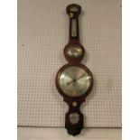 Late 19th century mahogany mounted banjo barometer with silvered dial, hygrometer, thermometer