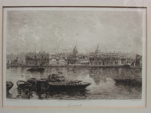 After Paul De La Rue/Lucien Gautier - two etchings - 'Westminster Abbey' and 'Greenwich', each 21.