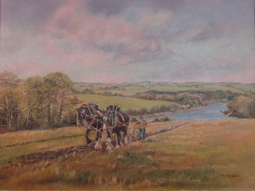 Wyn Appleford (20th century) - 'Ploughing at Trelissick', oil on canvas, signed lower right (45cm