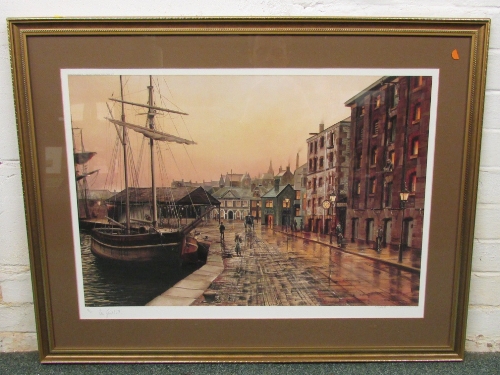 After Peter Goodhall - 'Exeter Quay by Gaslight', limited edition colour print published by Heritage