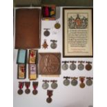 WW1 Machine Gun Corps casualty trio to Frederick Henry Cowling with bronze Death Plaque and framed