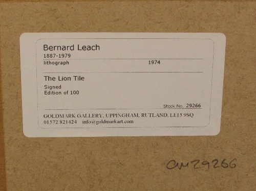 After Bernard Leach (1887-1979) - 'The Lion Tile', lithograph, signed edition of 100, signed and - Image 2 of 2