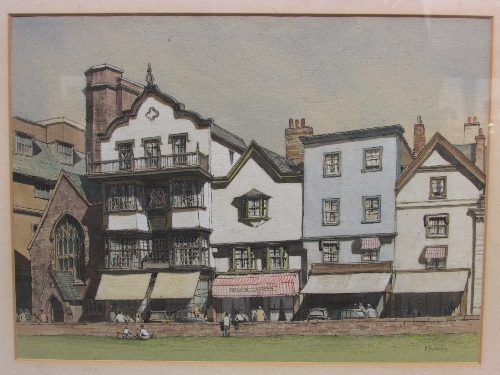 E W Moye (20th century) - two pen and watercolours: 'Mol's Coffee House, Exeter' (28cm x 37.5cm) and - Image 3 of 3