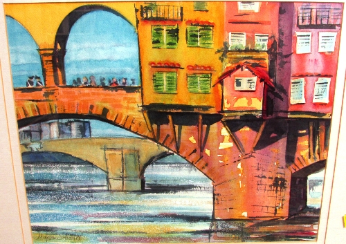 Majsan Stroud - four watercolours: 'Ponte Veccio', 'The Tuileries, Paris', 'Regatta' and still life, - Image 8 of 11