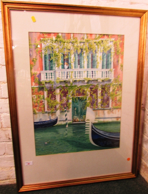 Michael Bishop (b1957) - Venetian house and gondolas, watercolour, signed lower left (61cm x 46cm)