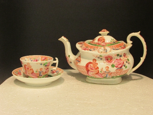 19th century porcelain part tea service comprising teapot, two bowls, eleven cups and twelve - Image 3 of 6